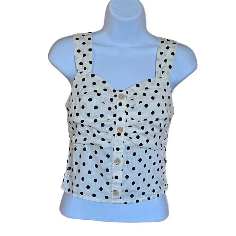 Monteau White Polka Dot Button Front Crop Tank